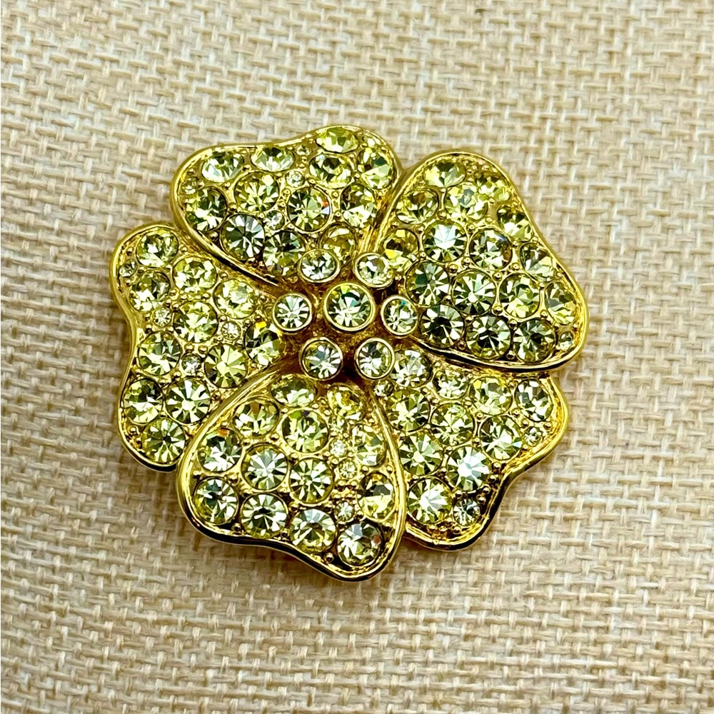 Vintage Monet Gold Tone Flower Brooch Pin with Rhinestones